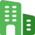 Green building icon representing business premises, office locations or protected company infrastructure.