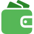 Green wallet icon representing finance, payments, costs or managed security investment.