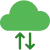 Green cloud icon with upload and download arrows representing cloud data transfer and connected IT services.