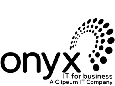 Onyx IT for Business logo with black wordmark, dotted circular icon and supporting text reading “A Clipeum IT Company”
