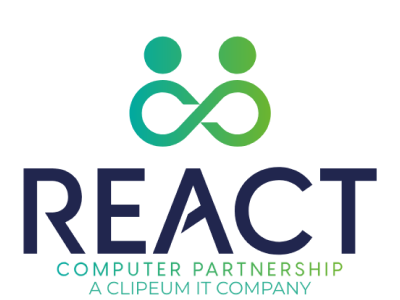 REACT Coffee Partnership logo with green infinity icon and navy text on a transparent background.